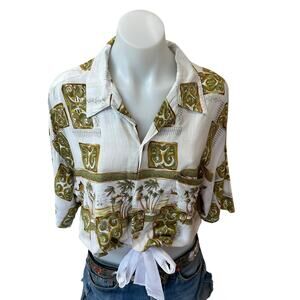 Hawaiian Shirt Tropical Button Down Crop Top One Size Oversized Unique Vacation